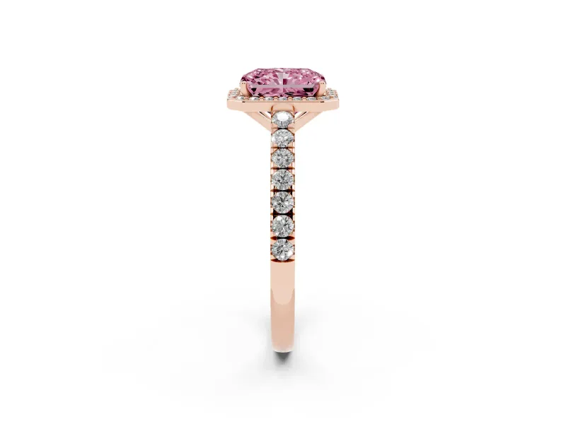 Radiant Cut Halo Pavé Engagement Ring Setting for a Fancy Pink Lab-Grown Diamond | Rose Gold