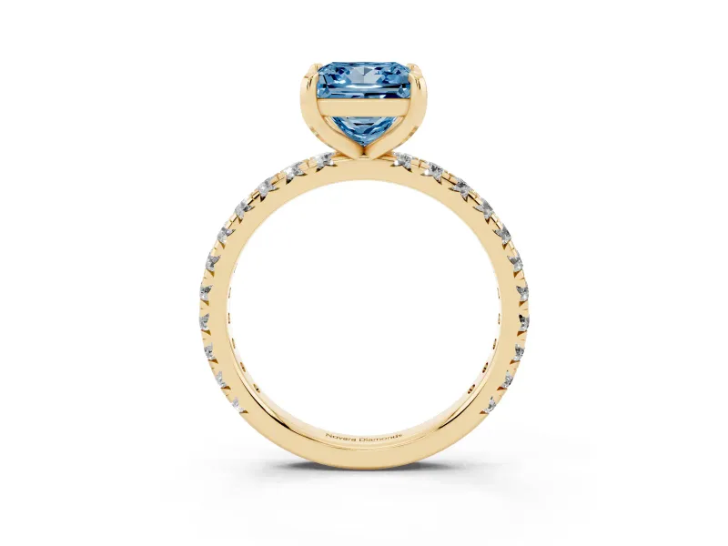 Princess Cut Pavé Solitaire Engagement Ring Setting for a Fancy Blue Lab-Grown Diamond | Shared Prong Band | Yellow Gold