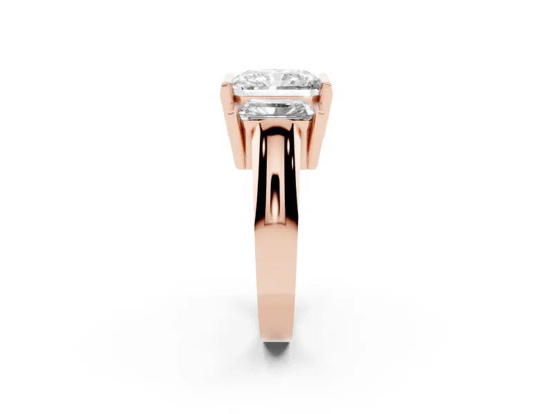 Radiant Cut Channel-Set Three Stone Engagement Ring Setting | Wide Flat Band | Rose Gold