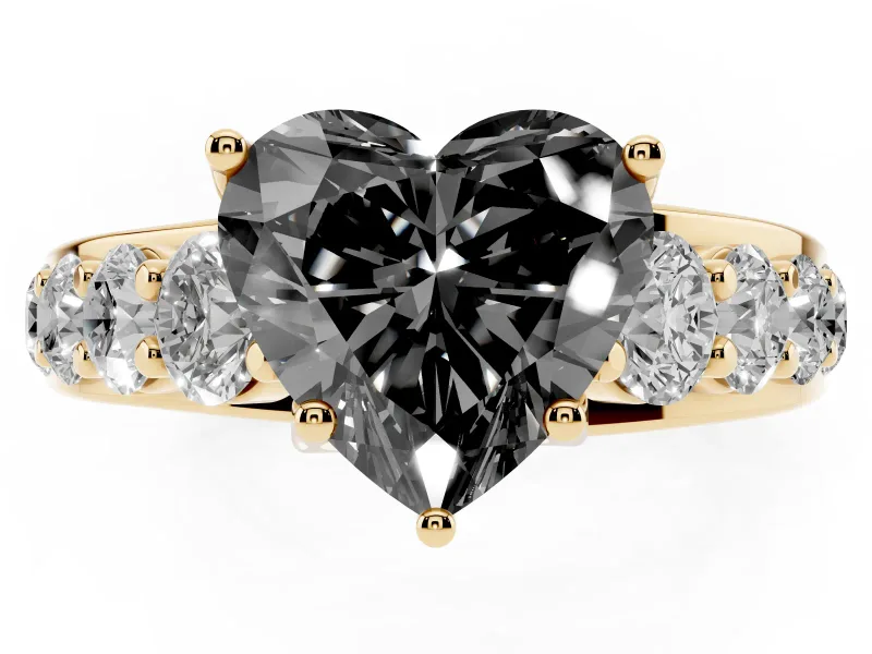 Heart-Shaped Engagement Ring Setting for a Black Center | Yellow Gold