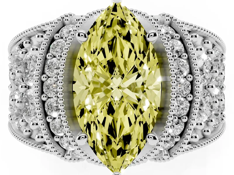 Marquise Vintage Pave Engagement Ring Setting for a Fancy Yellow Lab-Grown Diamond | Milgrain Edges | Sterling Silver