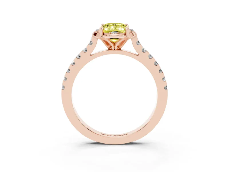 Emerald Cut Floral Petal Engagement Ring Setting for a Fancy Yellow Lab-Grown Diamond | Petal Accents | Rose Gold