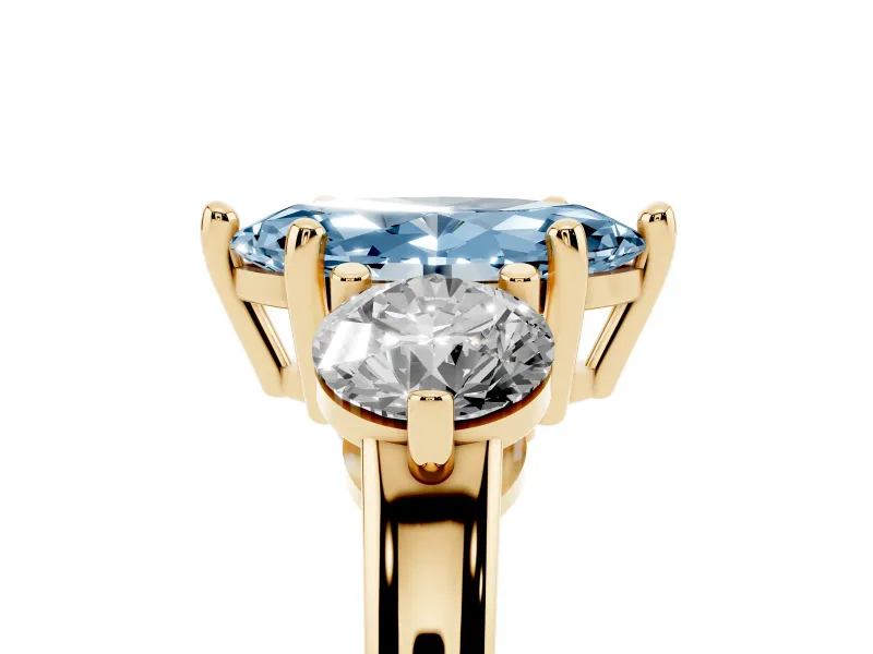 Marquise Three Stone Engagement Ring Setting for a Fancy Blue Lab-Grown Diamond | Open Prong Baskets | Yellow Gold