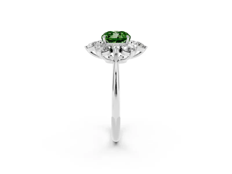 Cushion Cut Cluster Halo Engagement Ring Setting for a Fancy Green Lab-Grown Diamond | Platinum
