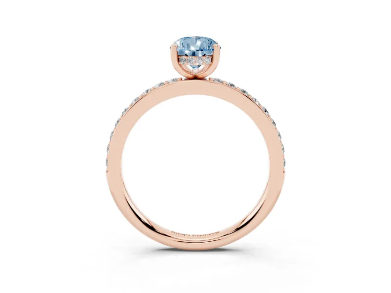 Fancy Blue Pear Cut Diamond Pavé Band Ring Set in Rose gold with Prong-Set Center Stone