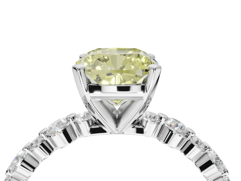Cushion Cut Pavé Engagement Ring Setting for a Fancy Yellow Lab-Grown Diamond | Alternating Accents | White Gold