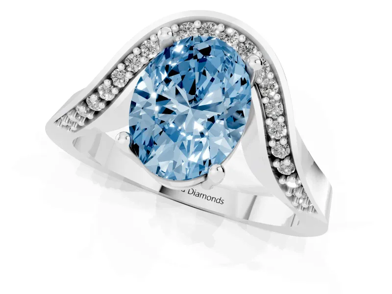 Oval Bypass Solitaire Engagement Ring Setting for a Fancy Blue Lab-Grown Diamond | Pavé Ribbon | Sterling Silver