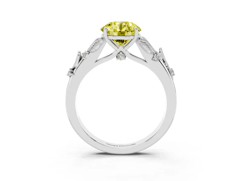 Round Leaf Solitaire Engagement Ring Setting for a Fancy Yellow Lab-Grown Diamond | Sterling Silver
