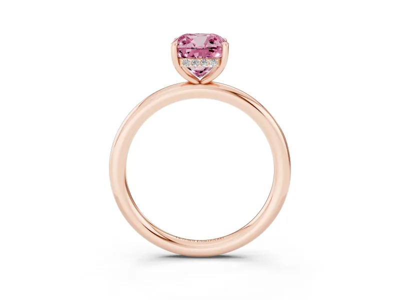 Cushion Cut Hidden Halo Ring Setting for a Fancy Pink Lab-Grown Diamond | Rose Gold