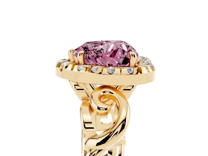 Heart-Shaped Filigree Halo Engagement Ring Setting for a Fancy Pink Lab-Grown Diamond | Yellow Gold
