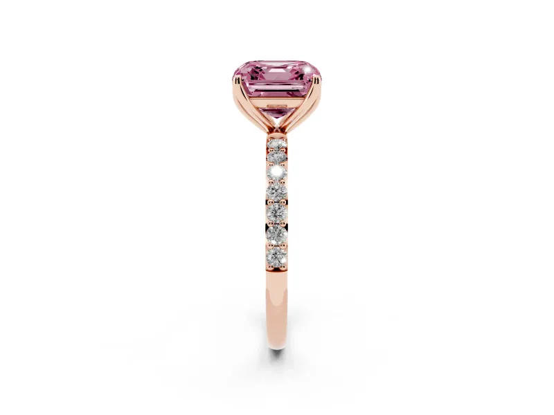Asscher Cut Pave Engagement Ring Setting for a Fancy Pink Lab-Grown Diamond | Slim Band | Rose Gold