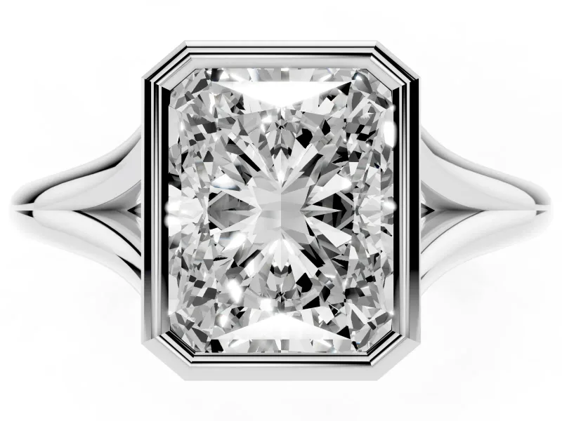 Radiant Cut Bezel Solitaire Engagement Ring Setting | V Split Shank | Sterling Silver