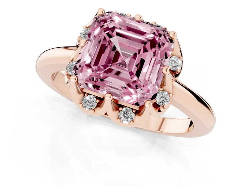 Asscher Cut Petal Halo Engagement Ring Setting for a Fancy Pink Lab-Grown Diamond | Rose Gold