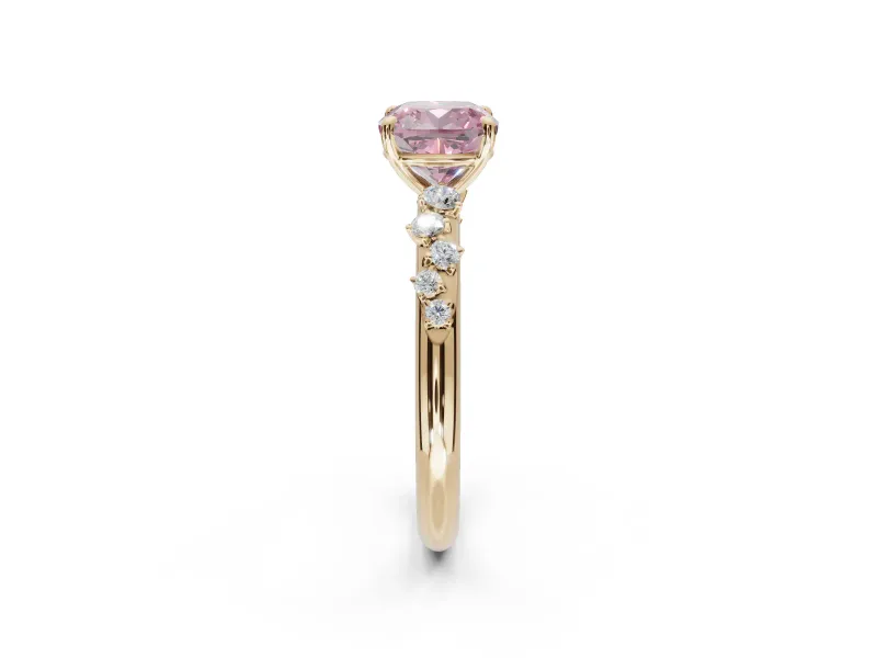 Cushion Cut Graduated Solitaire Engagement Ring Setting for a Fancy Pink Lab-Grown Diamond | Yellow Gold
