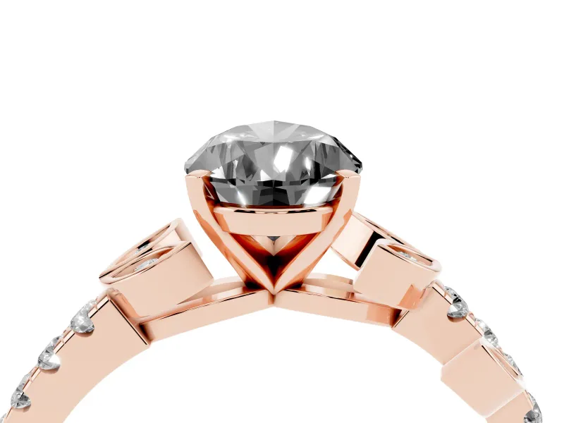 Fancy Black Pear Cut Diamond Solitaire Leaf-Inspired Ring Set in Rose gold with Pavé Band and Prong Setting