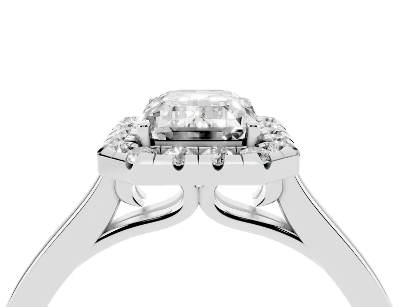 Emerald Cut Halo Engagement Ring Setting | Flat Tapered Band | Platinum