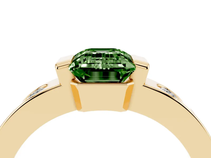 Emerald Cut Tension Style Engagement Ring Setting for a Fancy Green Lab-Grown Diamond | Yellow Gold