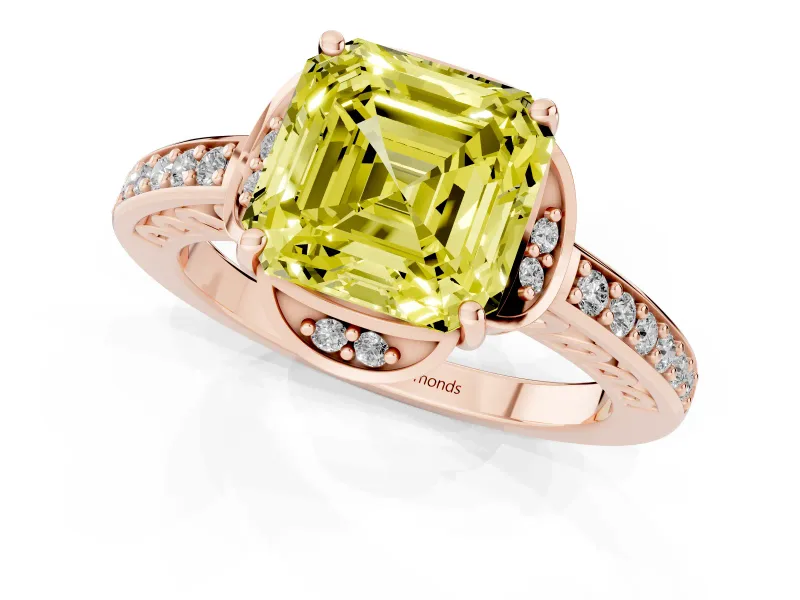 Asscher Cut Floral Pavé Engagement Ring Setting for a Fancy Yellow Lab-Grown Diamond | Rose Gold