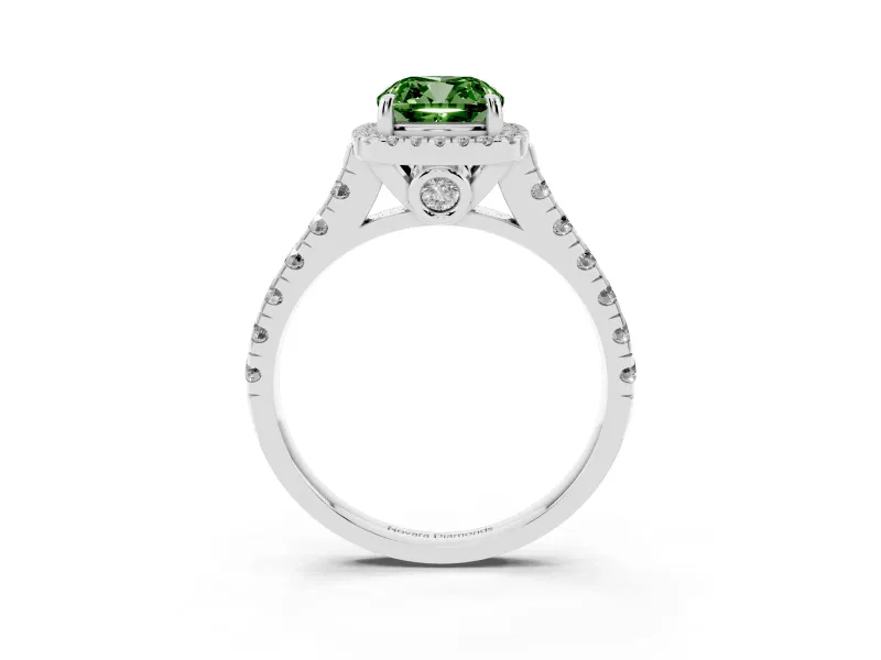 Cushion Cut Accented Halo Engagement Ring Setting for a Fancy Green Lab-Grown Diamond | Platinum