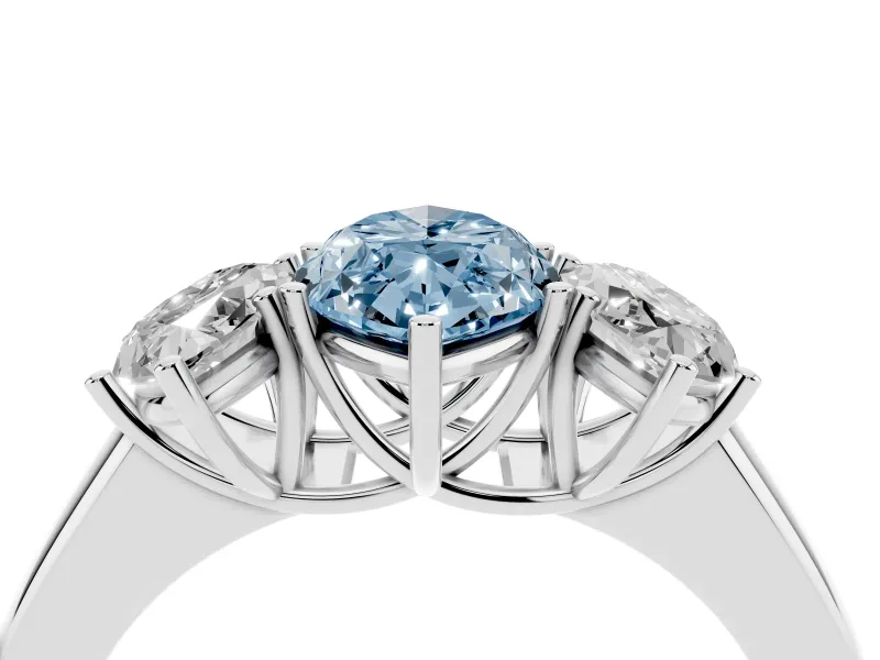 Marquise 3 Stone Engagement Ring Setting for a Fancy Blue Lab-Grown Diamond | White Gold
