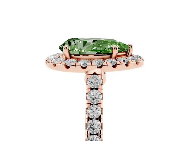 Pear-Shaped Halo Engagement Ring Setting for a Fancy Green Lab-Grown Diamond | Pave Shoulders | Rose Gold