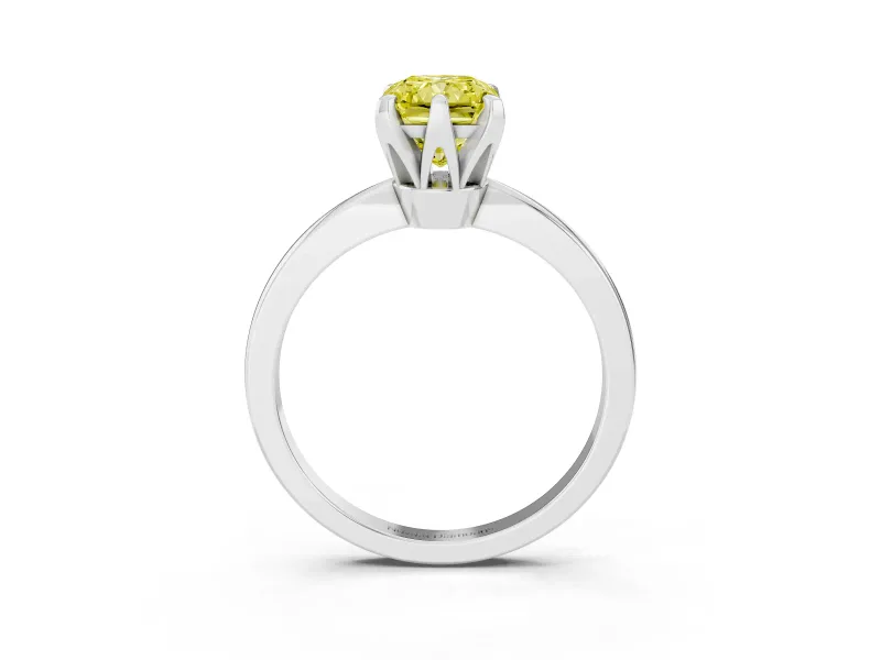Fancy Yellow Radiant Cut Diamond Solitaire Engagement Ring Set in White gold with Slim Tapered Solitaire Band