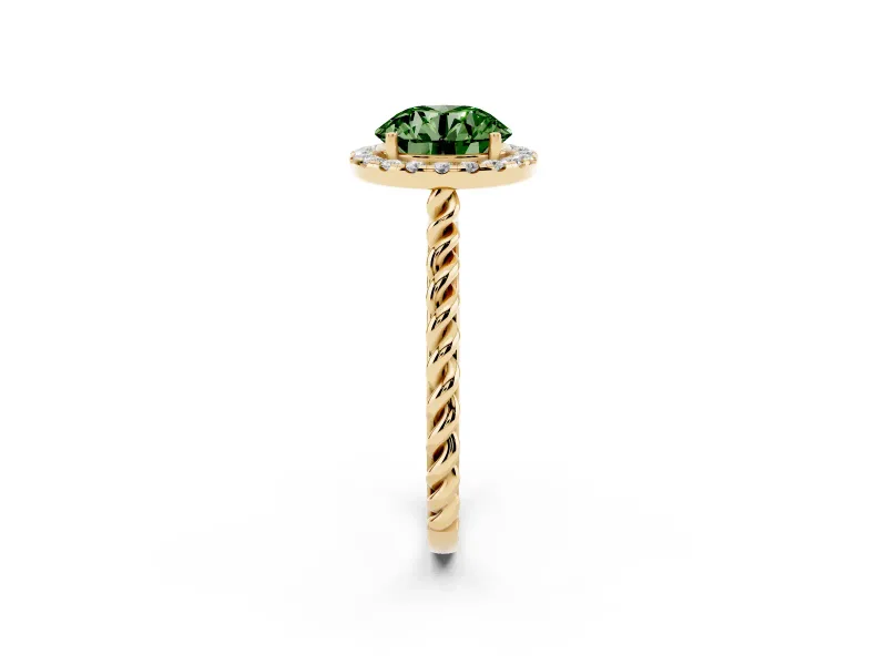 Round Rope Halo Engagement Ring Setting for a Fancy Green Lab-Grown Diamond | Yellow Gold