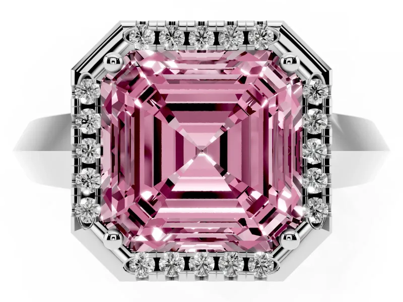 Asscher Cut Knife-Edge Halo Engagement Ring Setting for a Fancy Pink Lab-Grown Diamond | Platinum