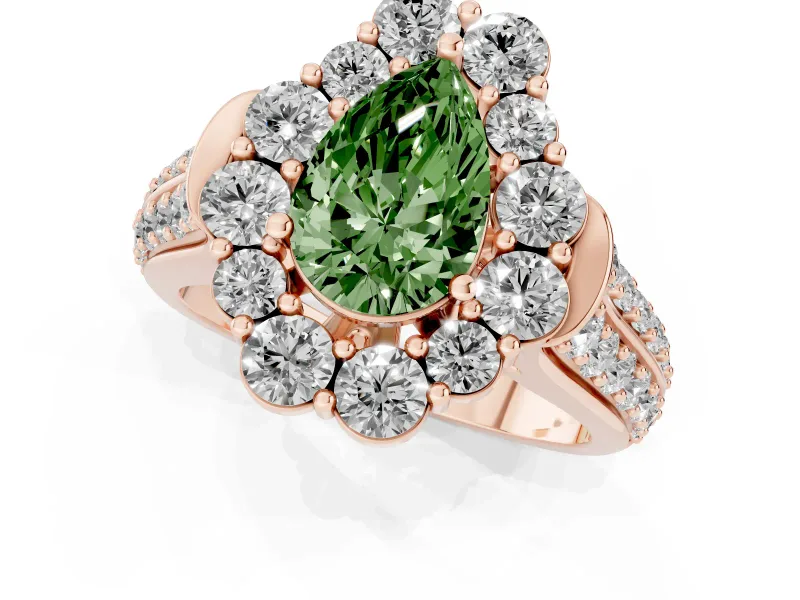 Pear-Shaped Large Accent Halo Engagement Ring Setting for a Fancy Green Lab-Grown Diamond | Graduated Pavé | Rose Gold