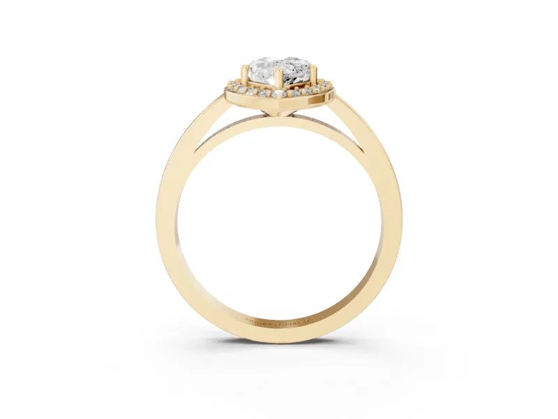 Pear Cut Diamond Halo Ring Set in Yellow gold with Solitaire Band and Prong Setting