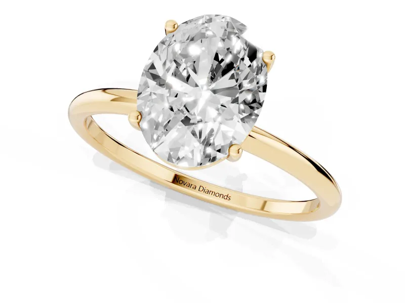 Oval Thin Solitaire Engagement Ring Setting | Straight Plain Band | Yellow Gold