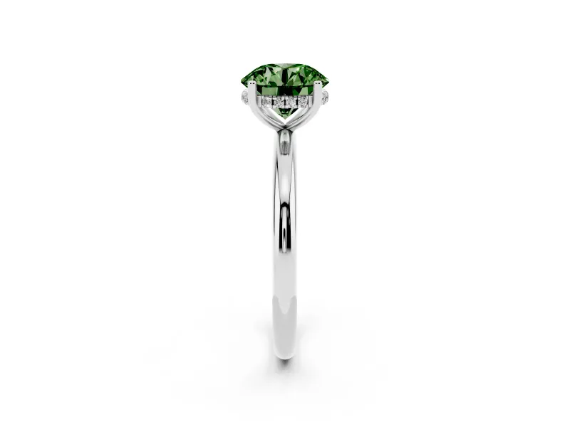 Round Micro-Prong Hidden Halo Engagement Ring Setting for a Fancy Green Lab-Grown Diamond | Plain Band | Sterling Silver