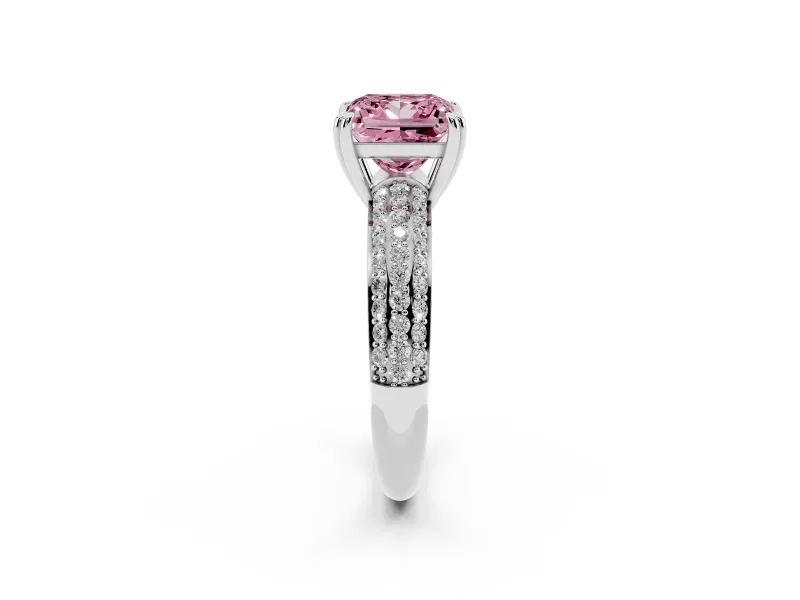 Princess Cut Three Row Pave Engagement Ring Setting for a Fancy Pink Lab-Grown Diamond | White Gold