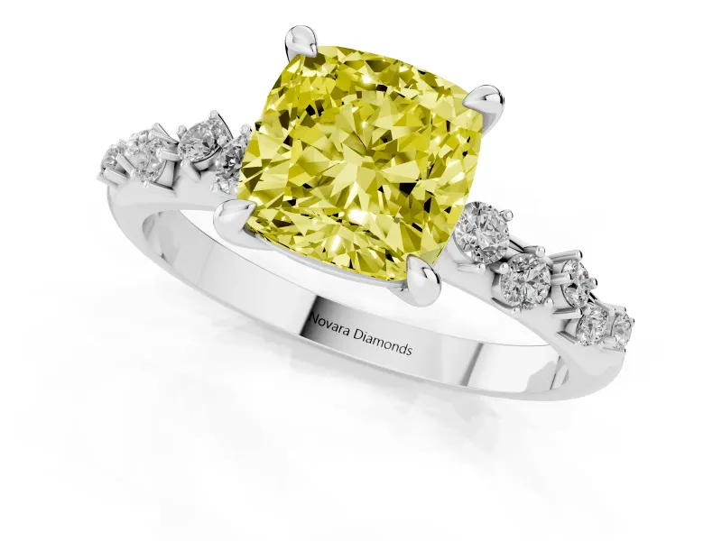Cushion Cut Graduated Engagement Ring Setting for a Fancy Yellow Lab-Grown Diamond | Sterling Silver
