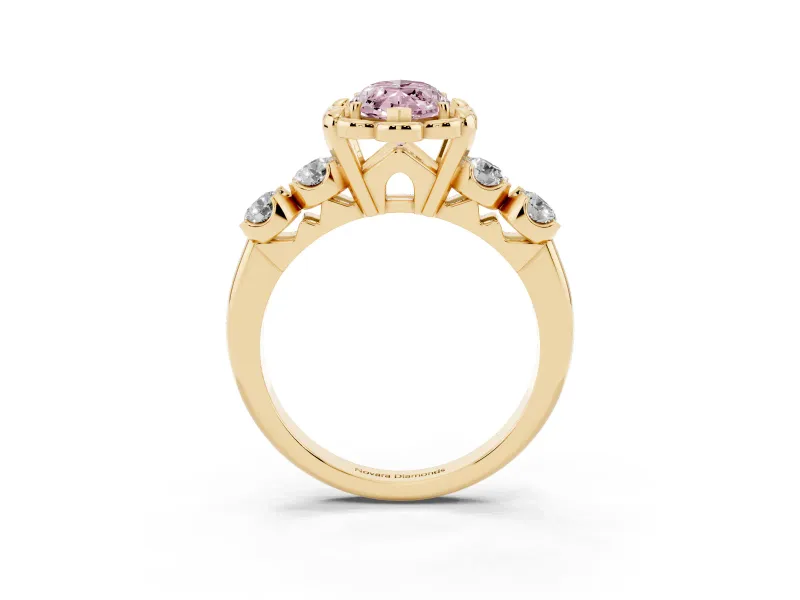 Marquise Floral Engagement Ring Setting for a Fancy Pink Lab-Grown Diamond | Petal Frame and Side Stones | Yellow Gold