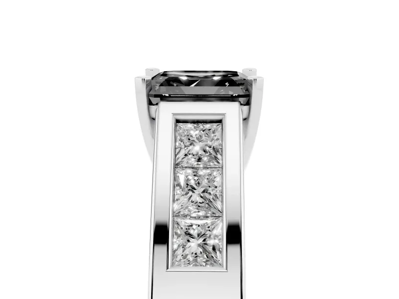 Asscher Cut Channel-Set Engagement Ring Setting for a Black Center | Wide Band | White Gold