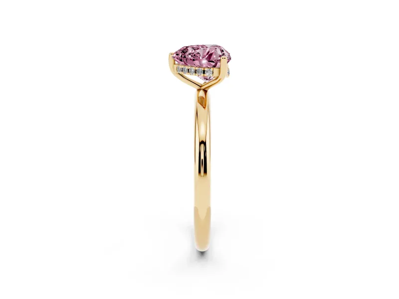 Fancy Pink Heart Cut Diamond Solitaire Engagement Ring Set in Yellow gold with Prong Setting and Polished Band
