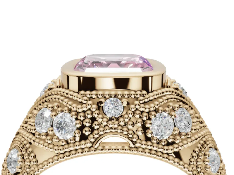 Asscher Cut Vintage Bezel Engagement Ring Setting for a Fancy Pink Lab-Grown Diamond | Yellow Gold