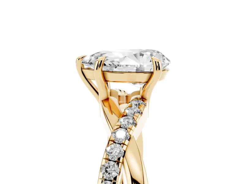 Pear-Shaped Crossover Pave Solitaire Engagement Ring Setting | Twisted Shoulders | Yellow Gold