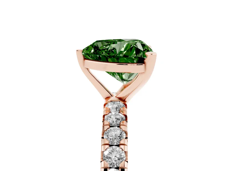 Heart-Shaped Pavé Engagement Ring Setting for a Fancy Green Lab-Grown Diamond | Rose Gold