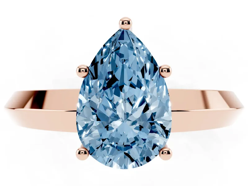 Fancy Blue Pear Cut Diamond Solitaire Engagement Ring Set in Rose gold with Flat Band and Prong Setting