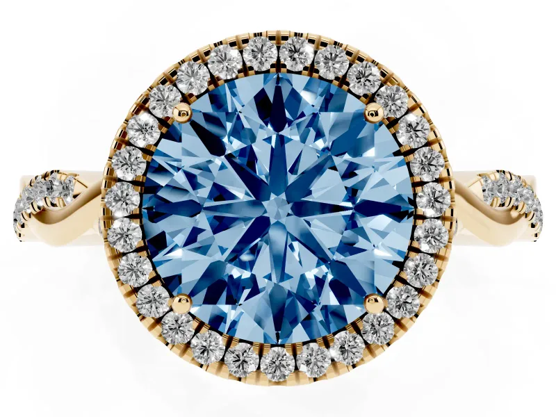 Round Twist Halo Engagement Ring Setting for a Fancy Blue Lab-Grown Diamond | Yellow Gold