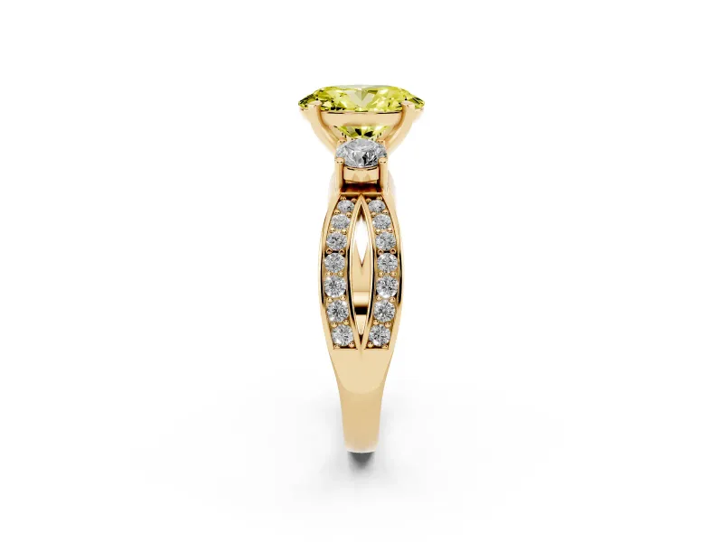 Oval Three-Stone Twist Engagement Ring Setting for a Fancy Yellow Lab-Grown Diamond | Yellow Gold