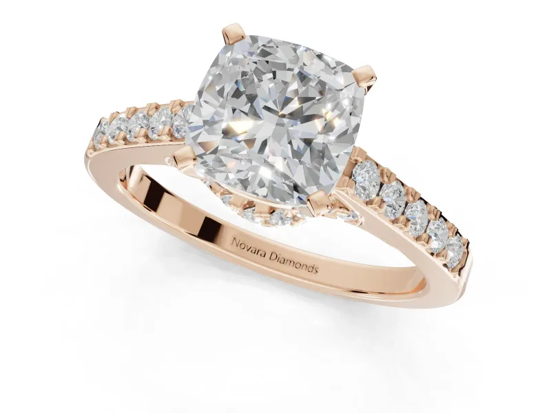 Cushion Cut Pavé Solitaire Engagement Ring Setting | Crossover Gallery | Rose Gold
