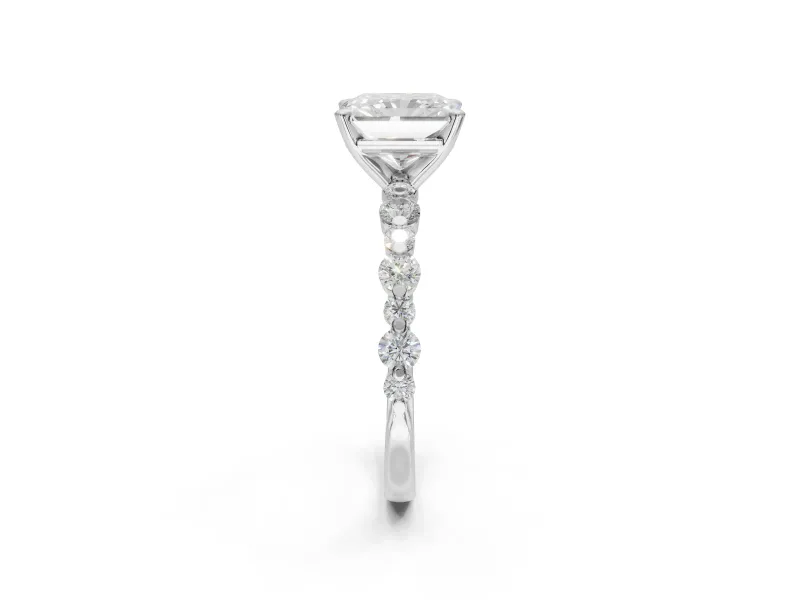 Radiant Cut Pavé Solitaire Engagement Ring Setting | Alternating Accents | Platinum