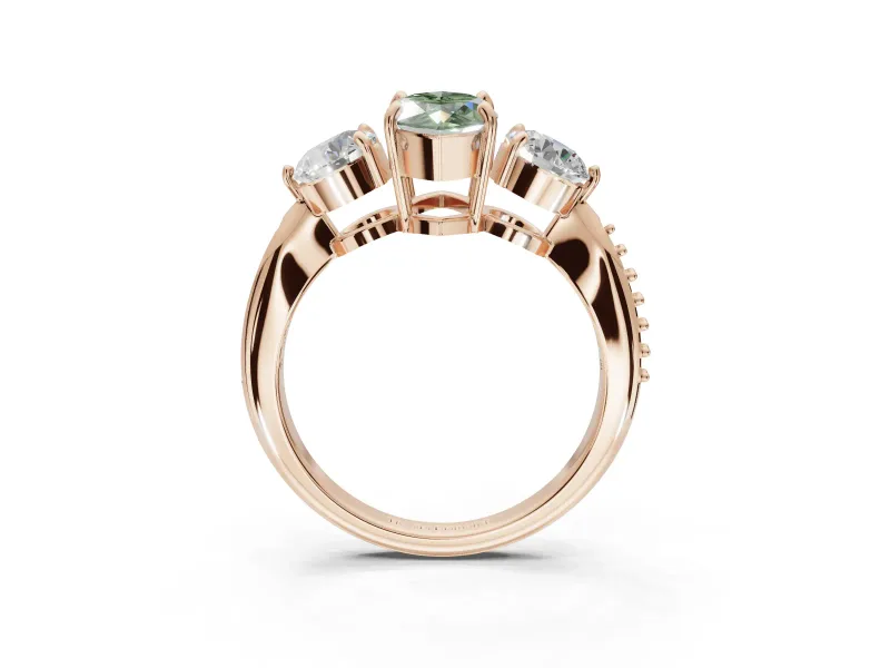 Marquise Three Stone Engagement Ring Setting for a Fancy Green Lab-Grown Diamond | Tapered Pave Band | Rose Gold