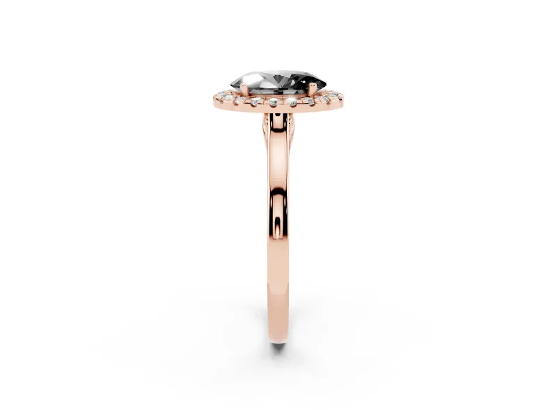 Oval Halo Engagement Ring Setting for a Black Center | Flat Tapered Band | Rose Gold