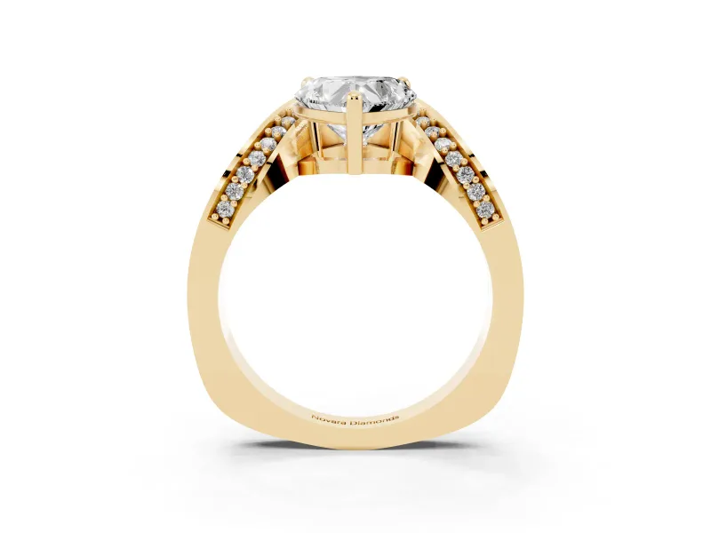Heart-Shaped Bypass Solitaire Engagement Ring Setting | Pavé Ribbon | Yellow Gold