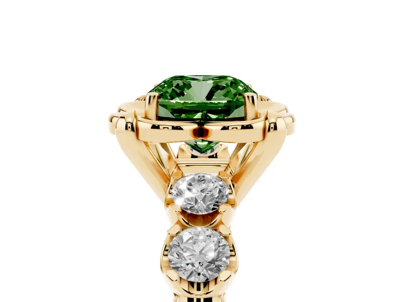 Cushion Cut Floral Engagement Ring Setting for a Fancy Green Lab-Grown Diamond | Petal Frame | Yellow Gold