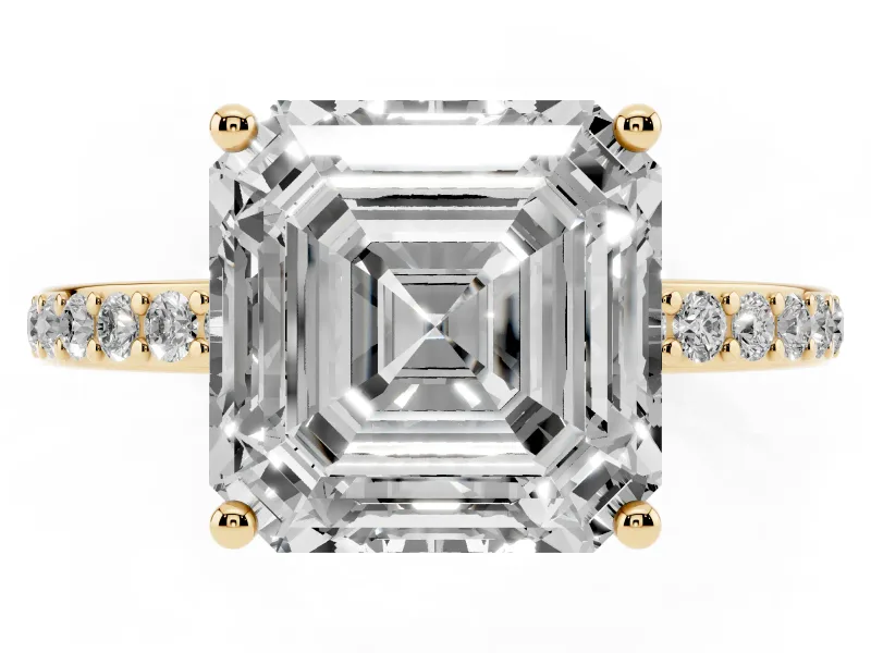 Asscher Cut Hidden Halo Pavé Engagement Ring Setting | Micro Pavé Band | Yellow Gold